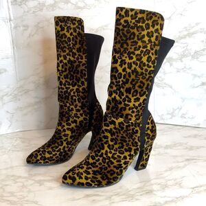 Bellini ladies Brown & Black Leopard print Chrome Heel Boots size 8.5 M